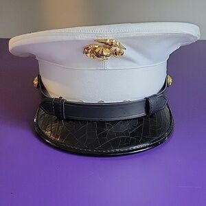 Authentic USMC Marine Corps Dress Blue White Enlisted Cover & Frame Hat 23-83